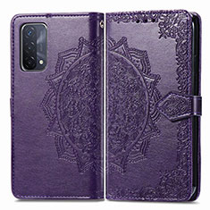 Leather Case Stands Fashionable Pattern Flip Cover Holder for Oppo A74 5G Purple