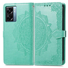 Leather Case Stands Fashionable Pattern Flip Cover Holder for Oppo A77 5G Green