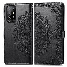 Leather Case Stands Fashionable Pattern Flip Cover Holder for Oppo A94 5G Black