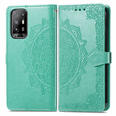 Leather Case Stands Fashionable Pattern Flip Cover Holder for Oppo A94 5G Green