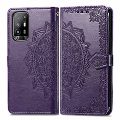 Leather Case Stands Fashionable Pattern Flip Cover Holder for Oppo A94 5G Purple