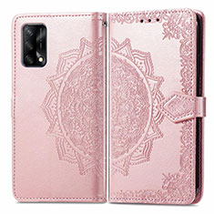 Leather Case Stands Fashionable Pattern Flip Cover Holder for Oppo A95 4G Rose Gold