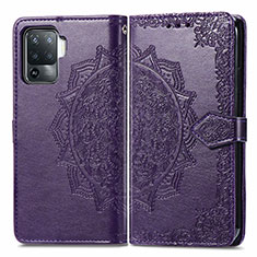 Leather Case Stands Fashionable Pattern Flip Cover Holder for Oppo F19 Pro Purple