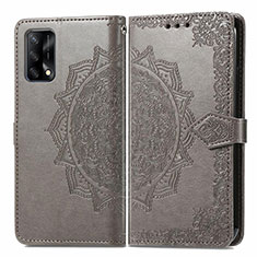 Leather Case Stands Fashionable Pattern Flip Cover Holder for Oppo F19s Gray