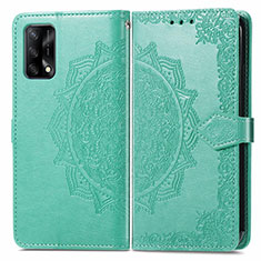 Leather Case Stands Fashionable Pattern Flip Cover Holder for Oppo F19s Green