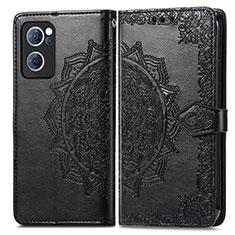 Leather Case Stands Fashionable Pattern Flip Cover Holder for Oppo F21 Pro 4G Black