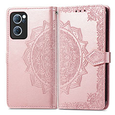 Leather Case Stands Fashionable Pattern Flip Cover Holder for Oppo F21 Pro 4G Rose Gold