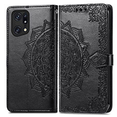 Leather Case Stands Fashionable Pattern Flip Cover Holder for Oppo Find X5 5G Black