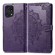 Leather Case Stands Fashionable Pattern Flip Cover Holder for Oppo Find X5 5G Purple