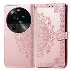 Leather Case Stands Fashionable Pattern Flip Cover Holder for Oppo Find X6 Pro 5G Rose Gold