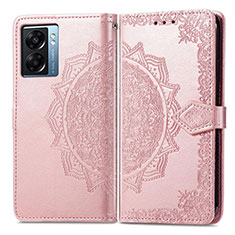 Leather Case Stands Fashionable Pattern Flip Cover Holder for Oppo K10 5G India Rose Gold