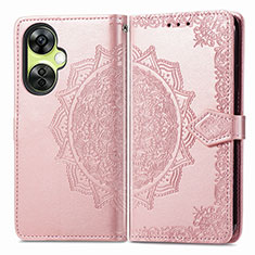 Leather Case Stands Fashionable Pattern Flip Cover Holder for Oppo K11x 5G Rose Gold