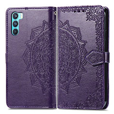 Leather Case Stands Fashionable Pattern Flip Cover Holder for Oppo K9 Pro 5G Purple