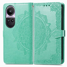 Leather Case Stands Fashionable Pattern Flip Cover Holder for Oppo Reno10 Pro 5G Green