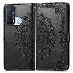 Leather Case Stands Fashionable Pattern Flip Cover Holder for Oppo Reno5 A Black