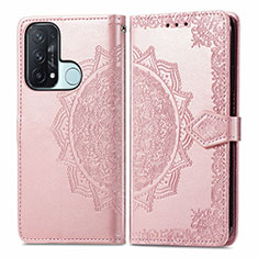 Leather Case Stands Fashionable Pattern Flip Cover Holder for Oppo Reno5 A Rose Gold