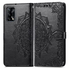 Leather Case Stands Fashionable Pattern Flip Cover Holder for Oppo Reno6 Lite Black