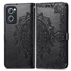 Leather Case Stands Fashionable Pattern Flip Cover Holder for Oppo Reno7 4G Black