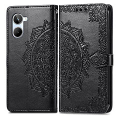 Leather Case Stands Fashionable Pattern Flip Cover Holder for Realme 10 Pro 5G Black