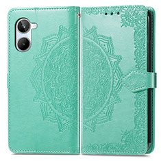 Leather Case Stands Fashionable Pattern Flip Cover Holder for Realme 10 Pro 5G Green