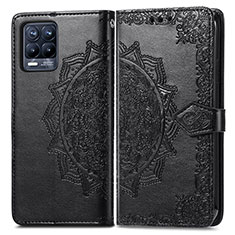 Leather Case Stands Fashionable Pattern Flip Cover Holder for Realme 8 4G Black