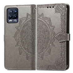 Leather Case Stands Fashionable Pattern Flip Cover Holder for Realme 8 4G Gray