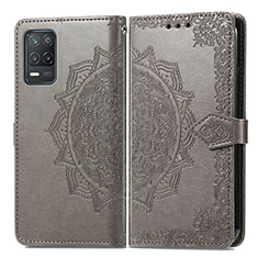 Leather Case Stands Fashionable Pattern Flip Cover Holder for Realme 8 5G Gray