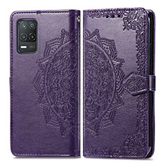 Leather Case Stands Fashionable Pattern Flip Cover Holder for Realme 8 5G Purple