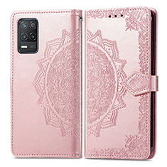 Leather Case Stands Fashionable Pattern Flip Cover Holder for Realme 8 5G Rose Gold