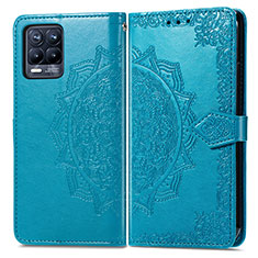 Leather Case Stands Fashionable Pattern Flip Cover Holder for Realme 8 Pro Blue