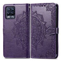 Leather Case Stands Fashionable Pattern Flip Cover Holder for Realme 8 Pro Purple