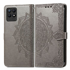 Leather Case Stands Fashionable Pattern Flip Cover Holder for Realme 8i Gray