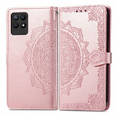 Leather Case Stands Fashionable Pattern Flip Cover Holder for Realme 8i Rose Gold