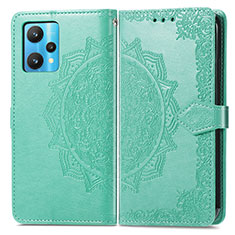 Leather Case Stands Fashionable Pattern Flip Cover Holder for Realme 9 5G Green