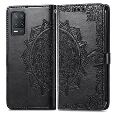 Leather Case Stands Fashionable Pattern Flip Cover Holder for Realme 9 5G India Black