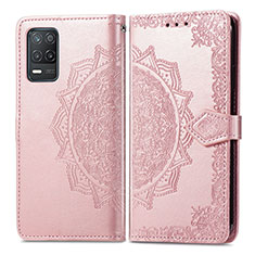 Leather Case Stands Fashionable Pattern Flip Cover Holder for Realme 9 5G India Rose Gold