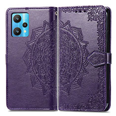 Leather Case Stands Fashionable Pattern Flip Cover Holder for Realme 9 Pro 5G Purple