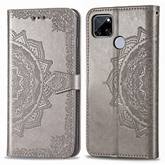 Leather Case Stands Fashionable Pattern Flip Cover Holder for Realme C12 Gray