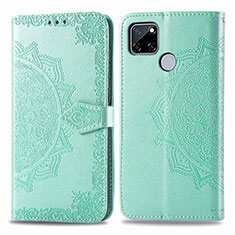 Leather Case Stands Fashionable Pattern Flip Cover Holder for Realme C12 Green