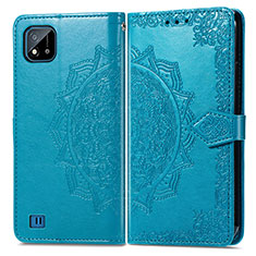 Leather Case Stands Fashionable Pattern Flip Cover Holder for Realme C20 Blue