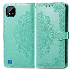 Leather Case Stands Fashionable Pattern Flip Cover Holder for Realme C20 Green