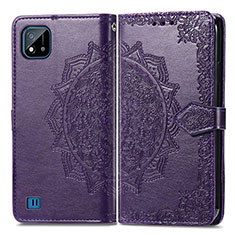 Leather Case Stands Fashionable Pattern Flip Cover Holder for Realme C20 Purple