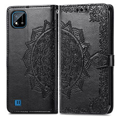 Leather Case Stands Fashionable Pattern Flip Cover Holder for Realme C20A Black