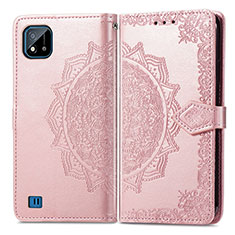 Leather Case Stands Fashionable Pattern Flip Cover Holder for Realme C20A Rose Gold