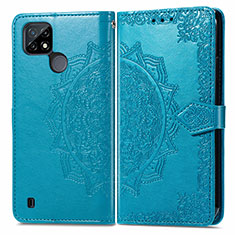 Leather Case Stands Fashionable Pattern Flip Cover Holder for Realme C21 Blue