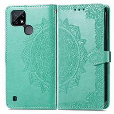 Leather Case Stands Fashionable Pattern Flip Cover Holder for Realme C21 Green