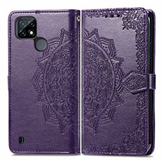 Leather Case Stands Fashionable Pattern Flip Cover Holder for Realme C21 Purple