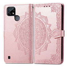 Leather Case Stands Fashionable Pattern Flip Cover Holder for Realme C21 Rose Gold