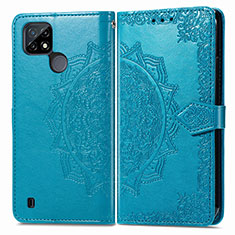 Leather Case Stands Fashionable Pattern Flip Cover Holder for Realme C21Y Blue