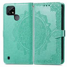 Leather Case Stands Fashionable Pattern Flip Cover Holder for Realme C21Y Green